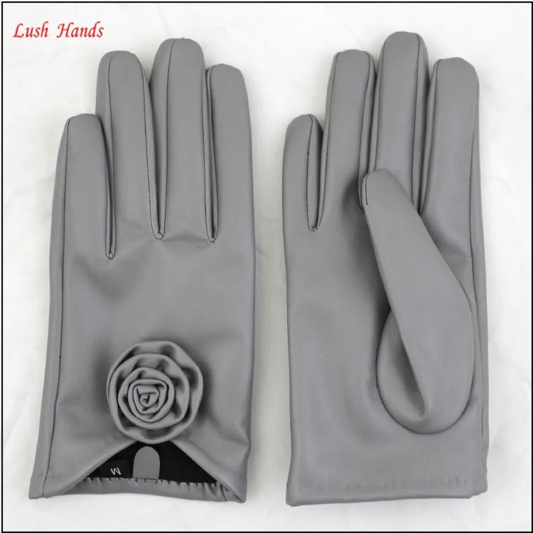 Grey cheap ladies fashion leather fabric wholesale leather gloves