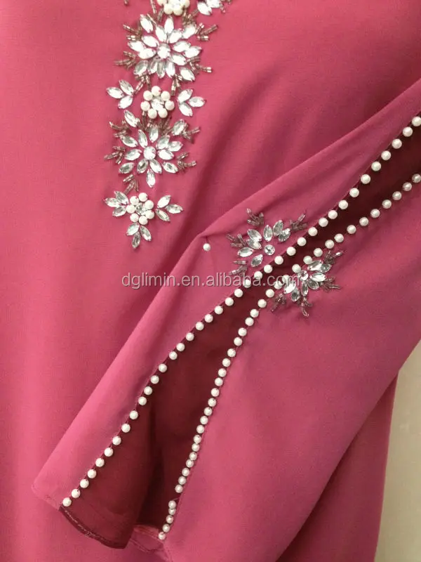 Beaded Women Dress Chiffon Lace Hem Lining Baju Kurung With Rhinestones