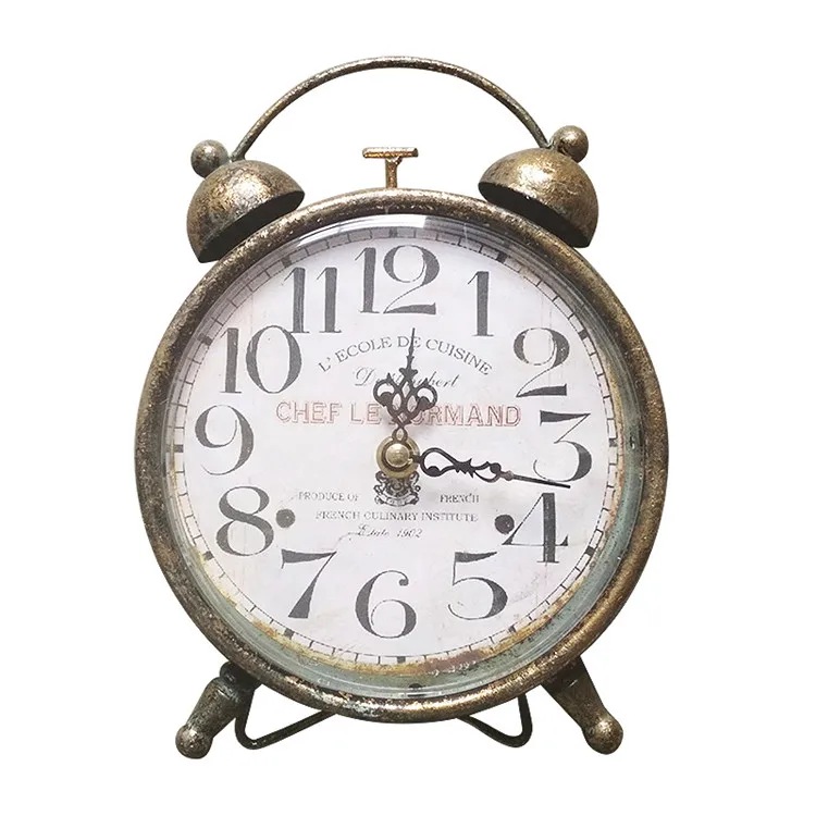 Metal Desk Clock Gold Creative Antique Style Quartz Movement Antique