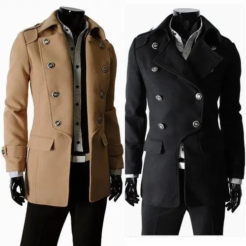 NWT New Men's Slim Fit Double Breasted Woolen Winter Coat