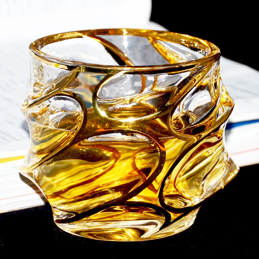 Barware Crystal Gold Whisky Glass Cup Whiskey Glasses With Gift Box