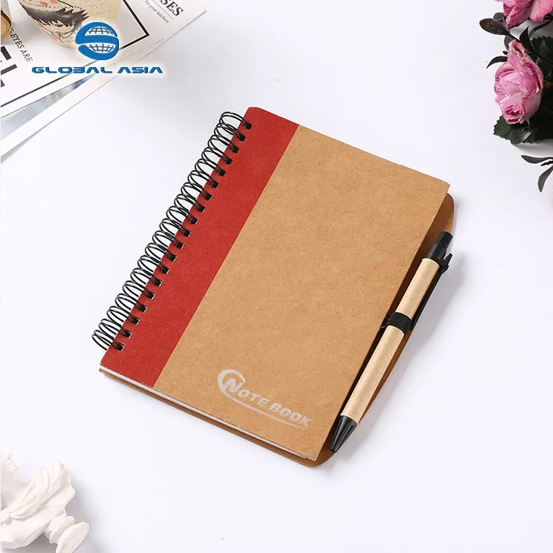 Promotional Logo Printed Hardcover Spiral Custom Notebook With Pen