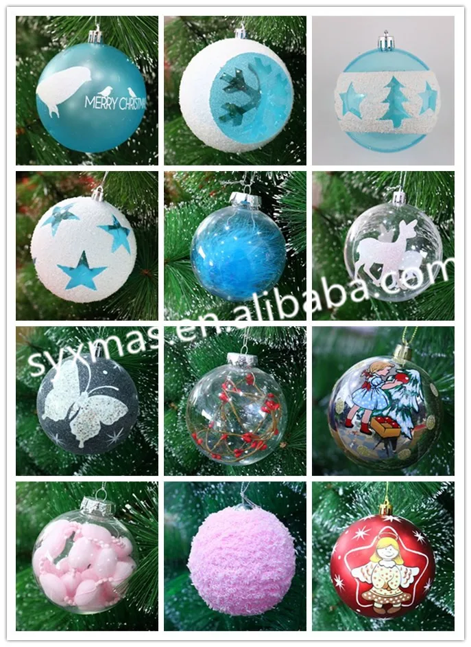 wholesale clear Xmas Christmas tree bauble with printing snowman plastic ball