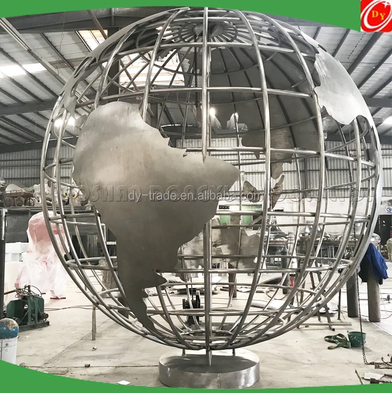 10 Feet Modern Outdoor Landscaping Stainless Steel Globe with World Map for Sale