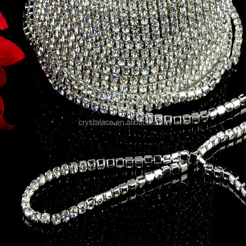 High density ss12 rhinestone trimming, crystal rhinestone cup chain in rolls