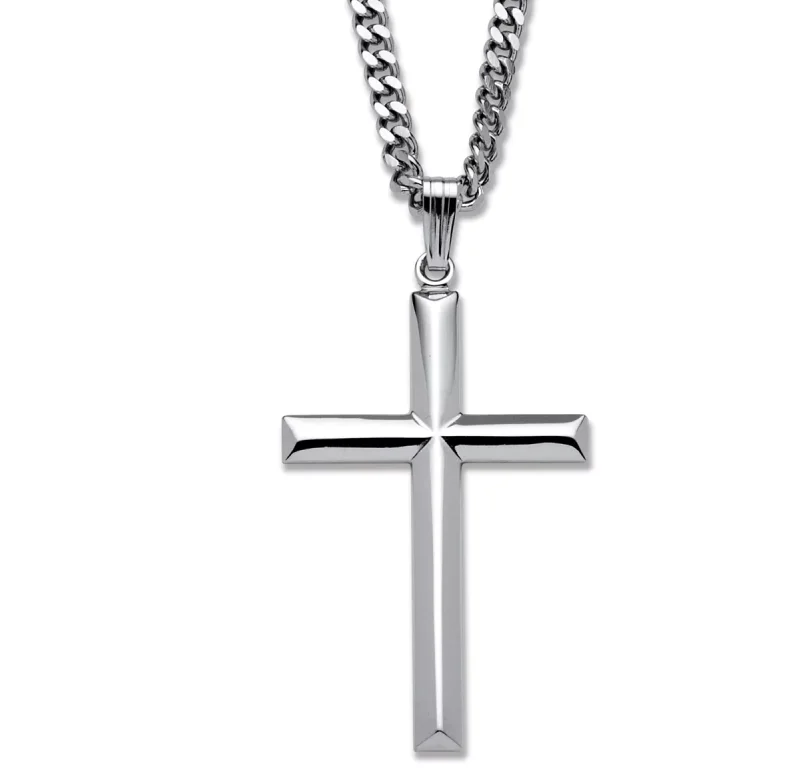 Stainless Steel Men's Cross Pendant High Polished Silver Color Engraved ...