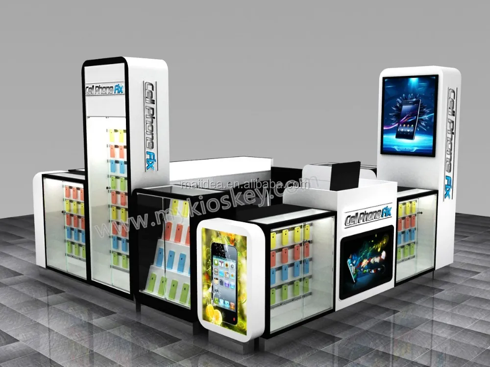 Modern 10ft by 13ft black cell phone repair kiosk design for sale 