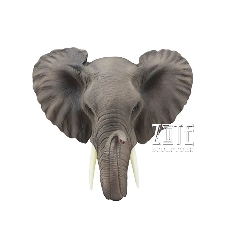 Wall Decor Fibergl Animal Bust Sculpture Resin Elephant Head Bust Sculpture Resin Elephant Head