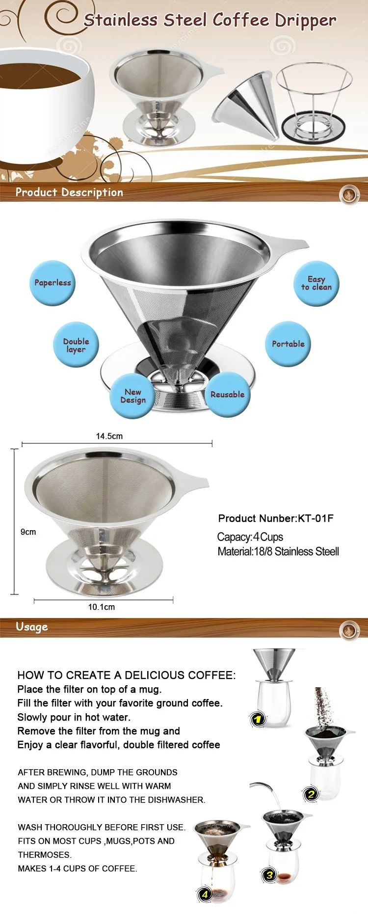 Permanent Food Grade Cone Shape Reusable Coffee Filter For Mug Buy