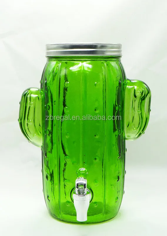 Glass Cactus 1 Gallon Beverage Drink Dispenser With Screw Lid And