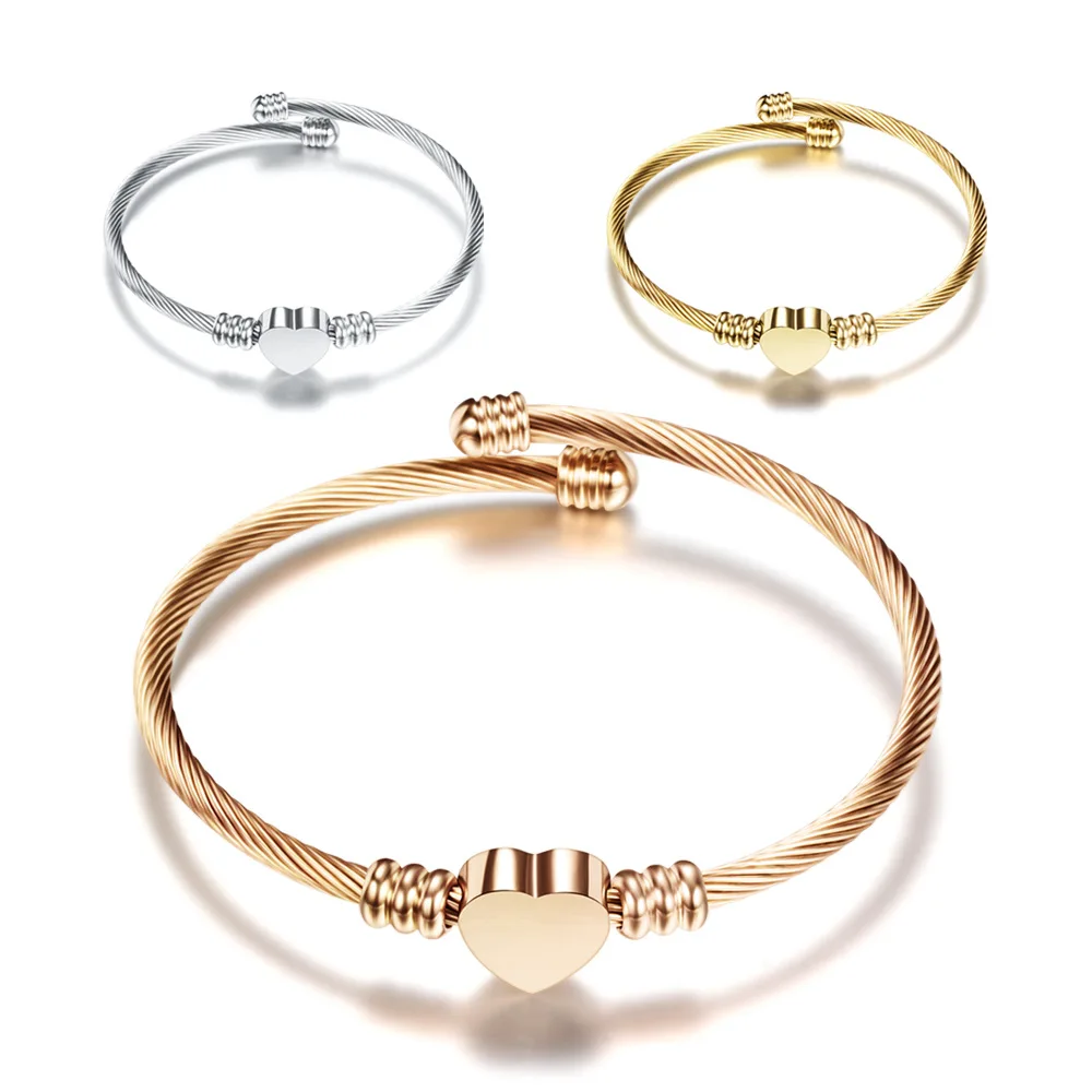 Fashion gold heart stainless steel bangle charm bracelet For Women Wholesale N95091