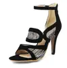 Mesh split joint suede high heel shoes for women
