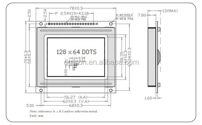 Graphic 128X64 pixel meter LCD display module