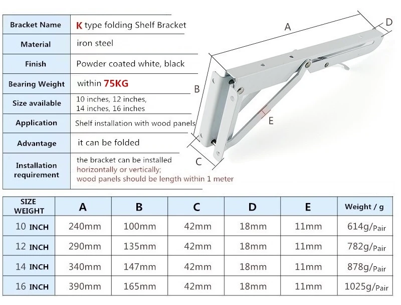 Furniture Hardware K Type Steady Folding Shelf Support Heavy Duty Shelf Bracket