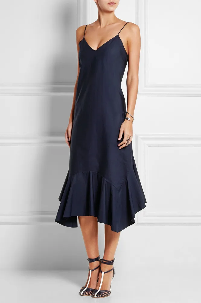 Wholesale High End Elegant Women Fashion Deep V Neck Simple Wear Midi ...