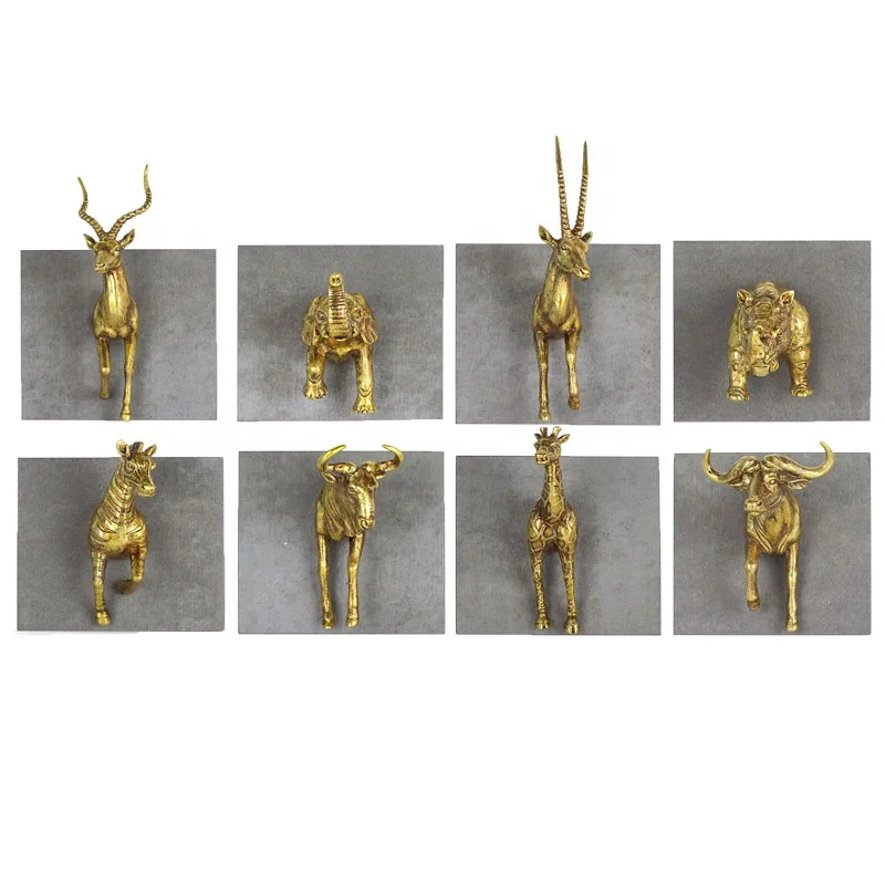 Sculpture Craft Wall Stick 3D Wall Decor Head Resin Animal Golden manufacture