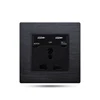 FIKO black aluminum wire drawing 3 pin universal socket with double USB Multi-function with USB socket on the wall switch socket