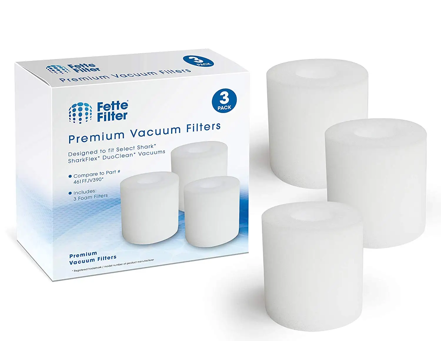 Fette Filter Compatible Flex DuoClean Corded Ultra-Light Vacuum Filters for Shark HV390, HV 391, HV392, HV394Q. Replaces to Part # 461FFJV390. (Pack of 3)