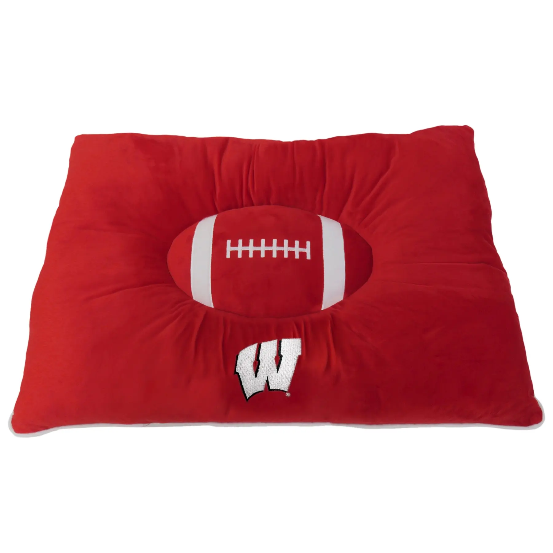 NCAA PET BED - Wisconsin Badgers "Soft & Cozy" Plush Pillow Bed. - FOOTBALL DOG BED. Cuddle, Warm Collegiate Mattress BED for CATS & DOGS