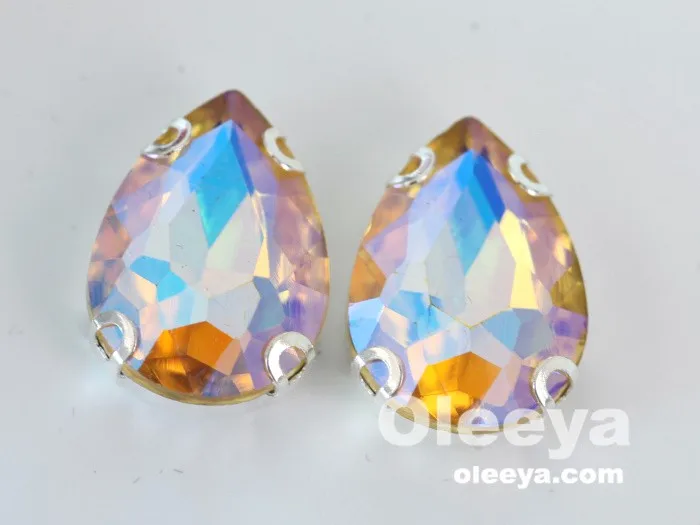 Factory Hot Sale Rhinestones Button AB Color Teardrop With D Claw Sew on Rhinestone for Wedding Dress