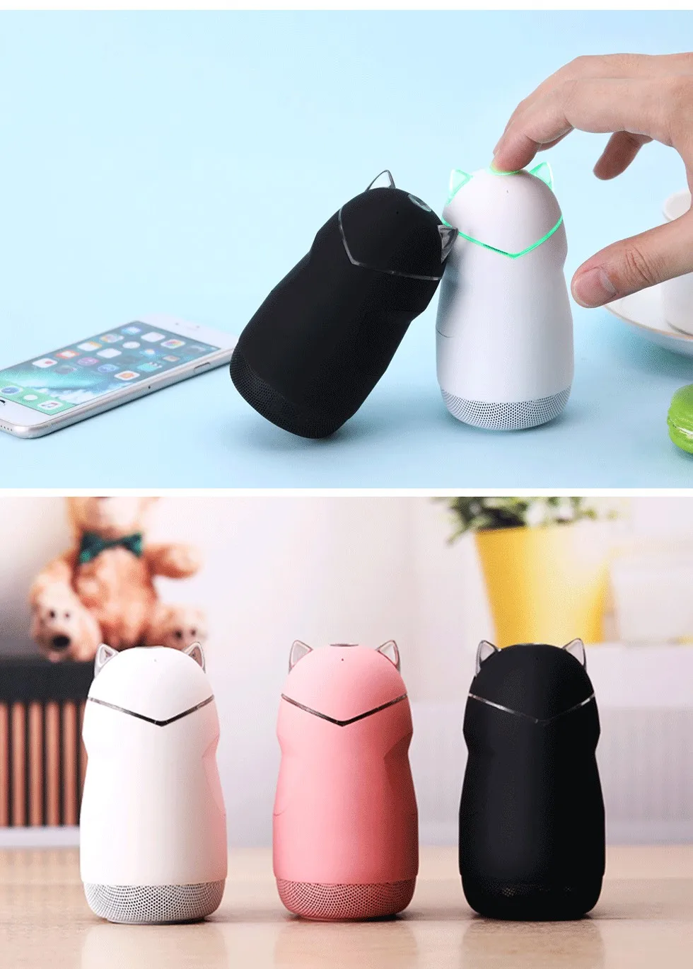 2019 new design gift promotion cute mini speaker cat style portable bluetooth speaker support bluetooth/TF card/hands-free call - ANKUX.COM