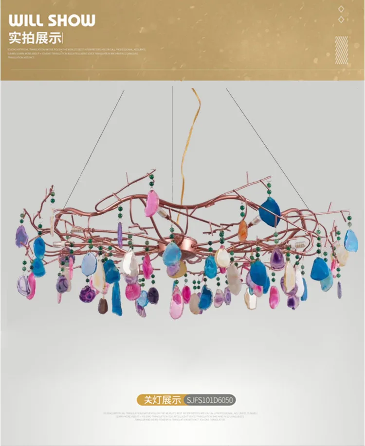 Indoor New design Colored agate stone contemporary home decor chandeliers lighting