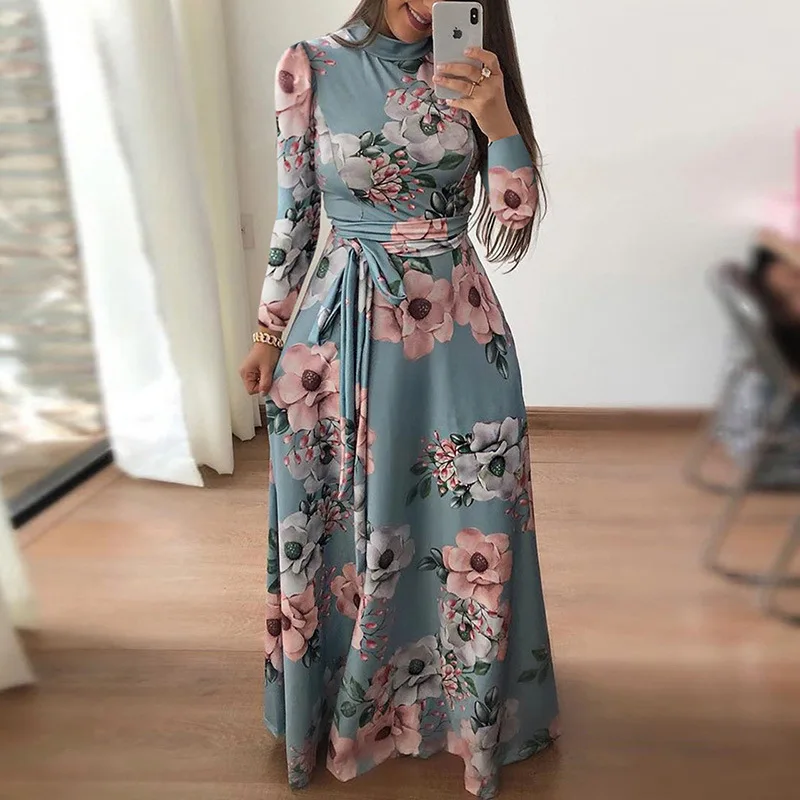 Modern stylish woman clothing ladies floral print long maxi dress