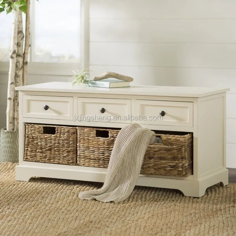 Ivory Wooden Storage Bench Entryway Seat Mud Room Bedroom Entry