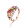 18K Rose Gold Plating Colorful Gemstone Diamond AAA Cubic Zirconia Copper Statement Ring For Women