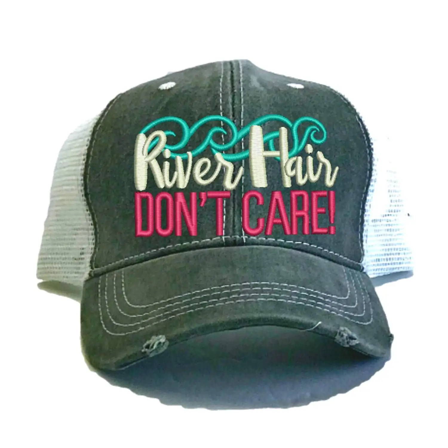 Adult Custom Funny Trucker Hat River Hair Don't Care Boat/River Hat Summer Baseball Cap