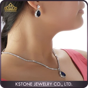 Kstone White Gold Palted Clear Cubic Zirconia Blue Diamond