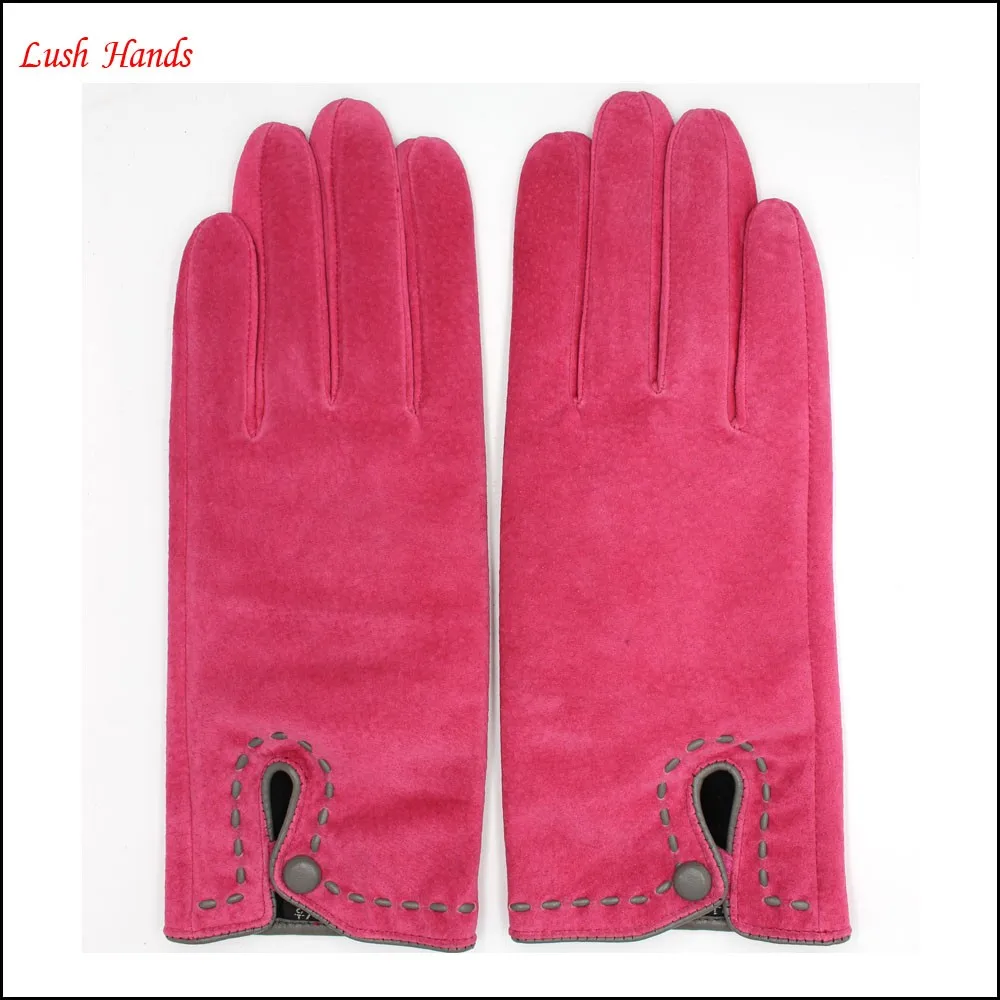 Winter classic warm gloves lining polyesther pink sheep suede glove