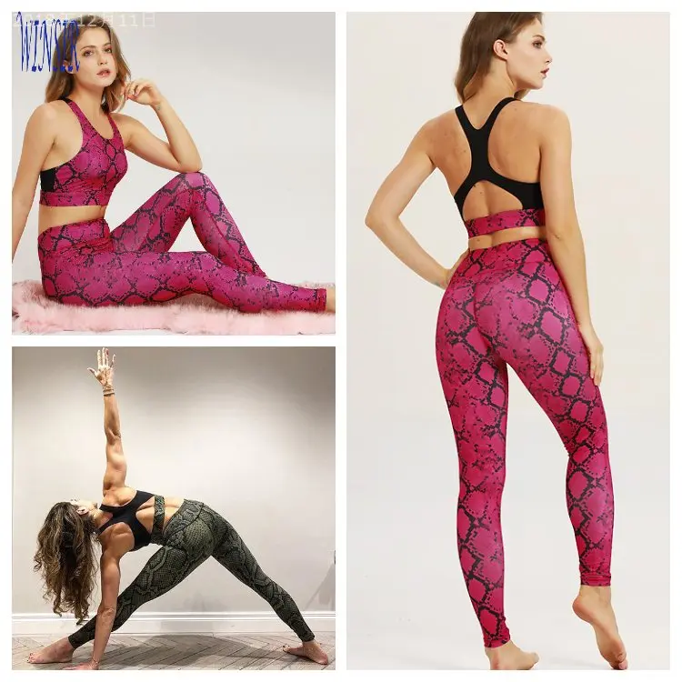 Womens High Waist Fitness Clothes Snake Skin Leather Print Leggings Sports  Bra And Yoga Pants Set 2 Pieces Outfits Workout Suit - Buy Women Sports Bra  And Leggings,Sport Bra And Yoga Pants