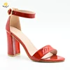 L190604 factory custom wholesale OEM ODM fashion ladies sandal PU chunky peep toe high heels golden buckle sandals women