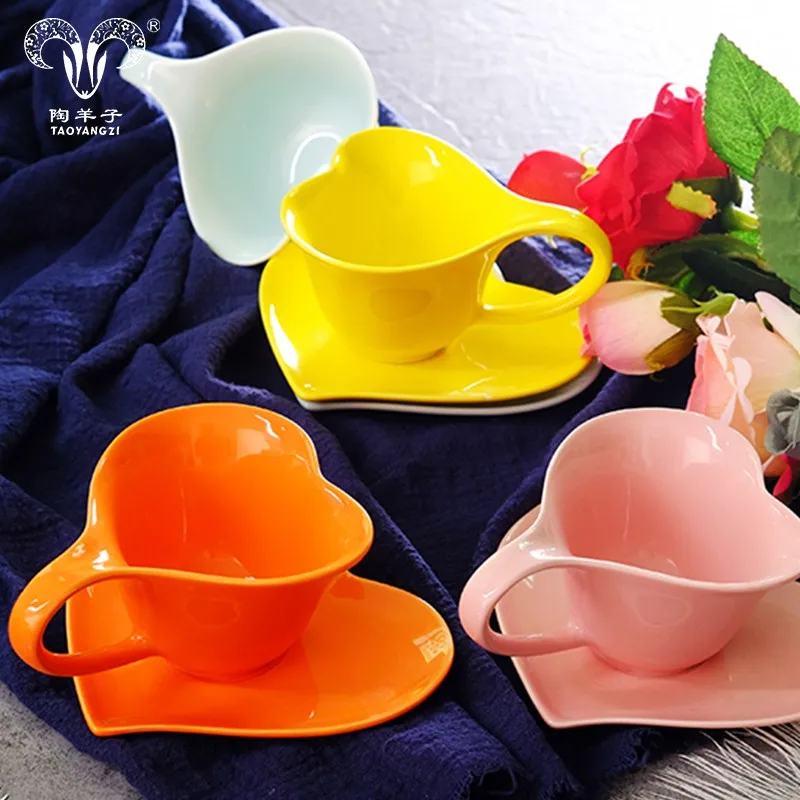 Porcelain Tea Cup And Saucer In Gift Box,Ceramic Heart Shaped Cup And