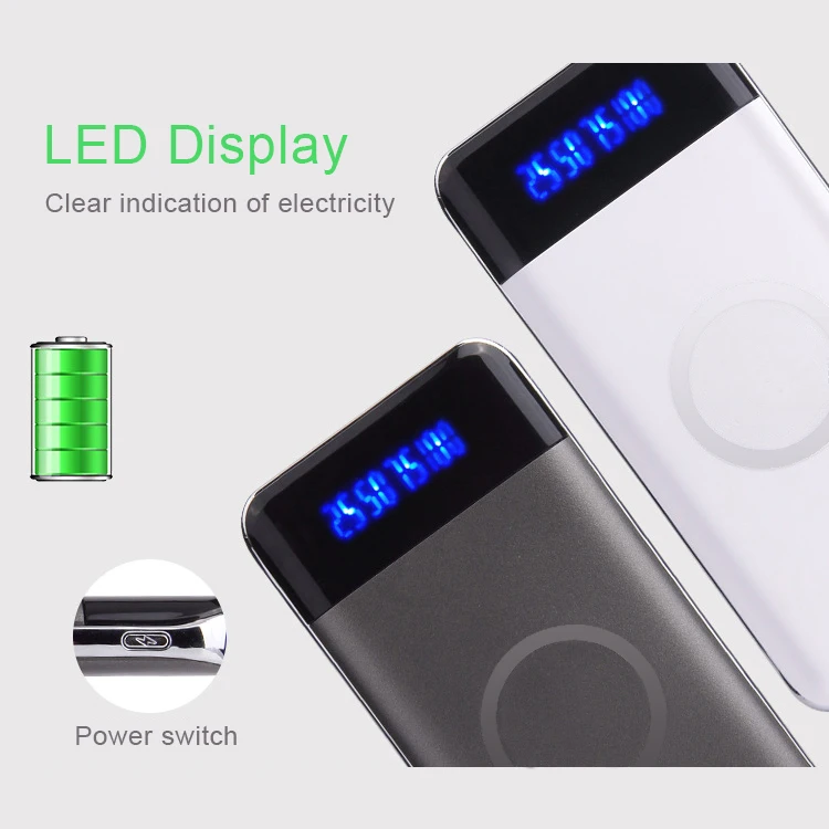 logo custom portable Qi standard mobile phone wireless charger slim power bank 10000mah with lcd display - ANKUX.COM