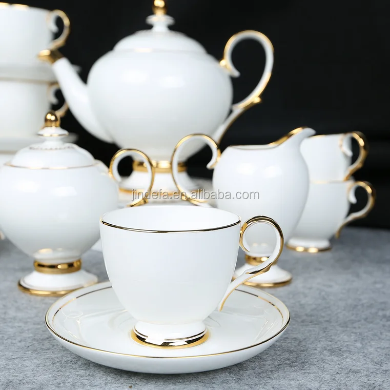 Cheap Ceramic Gold Plated 24pcs Tea Set,Porcelain Tea Pot Set,Fine