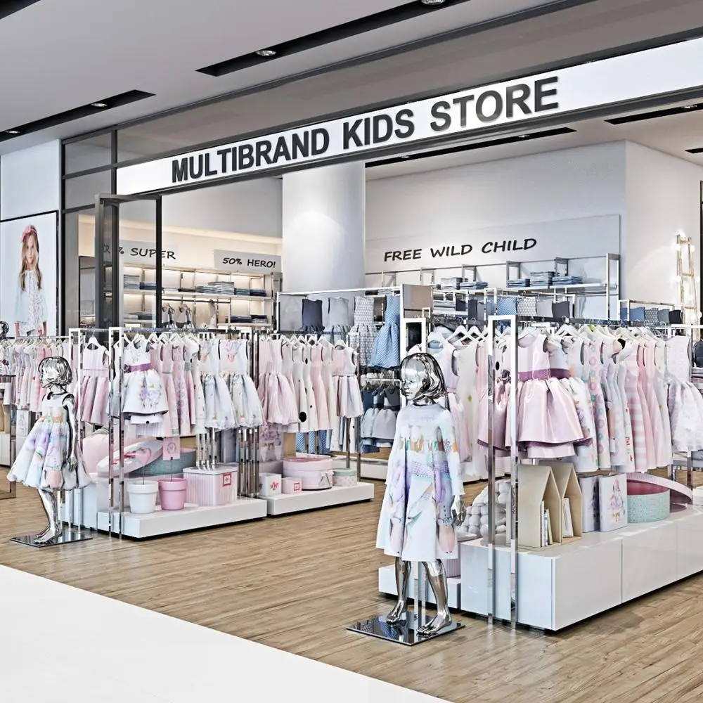 Lovely and Cute Baby Shop Design Wooden Baby Shop Clothes Display Rack