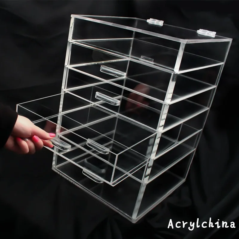 Beautify Large Makeup Storage Box Clear Cube 6 Drawer Acrylic