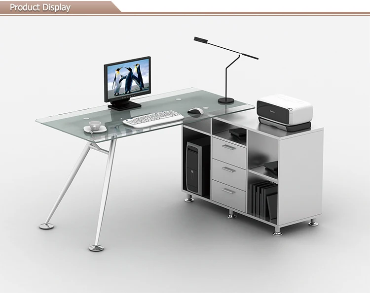Hot Sell Office Furniture Glass Computer Desk With Cabinet Buy
