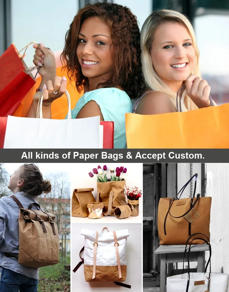 Custom Washable Kraft Paper Bags,Backpack Minimalistic Hipster Bag,High Quality Ecofriendly