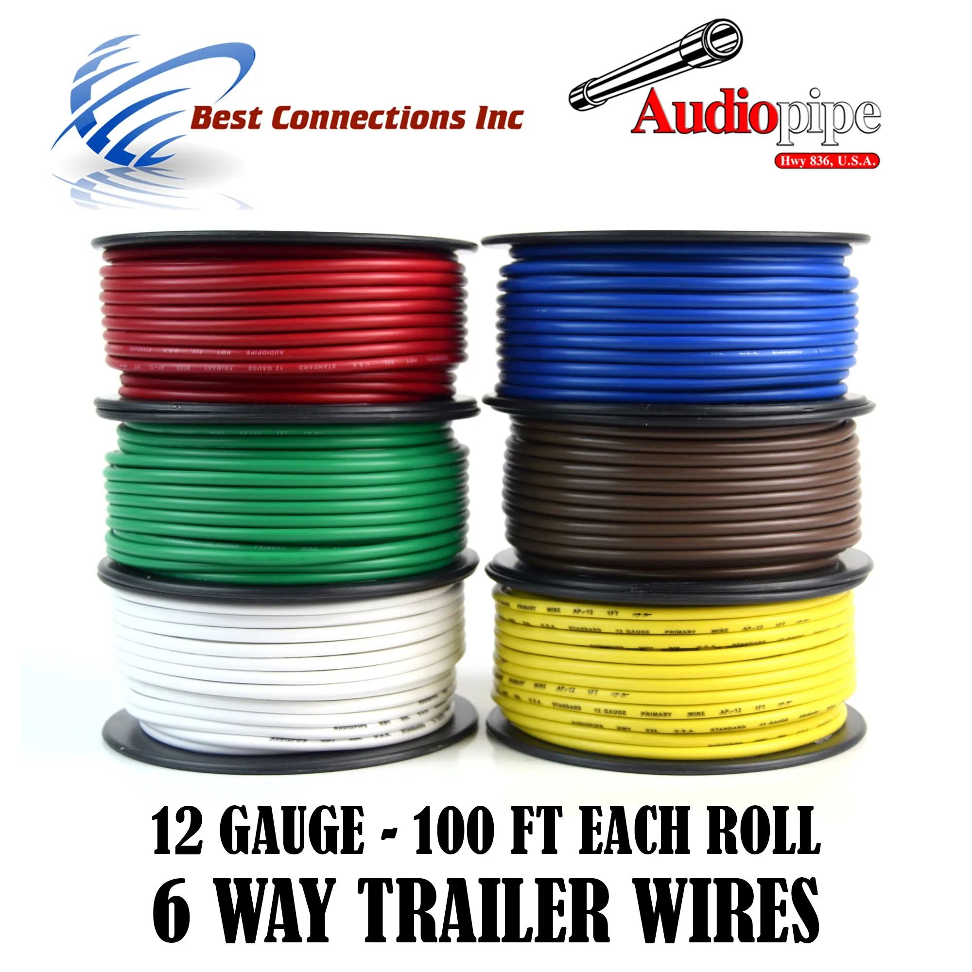 Get Quotations · Trailer Wire Light Cable for Harness 6 Way Cord 12 Gauge -  100ft roll - 6