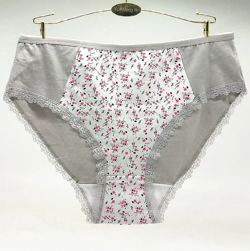 Mature Women Underwear 2018 New Style Beautiful Flower Print Brief 2xl 3xl 4xl Women Panties 9844