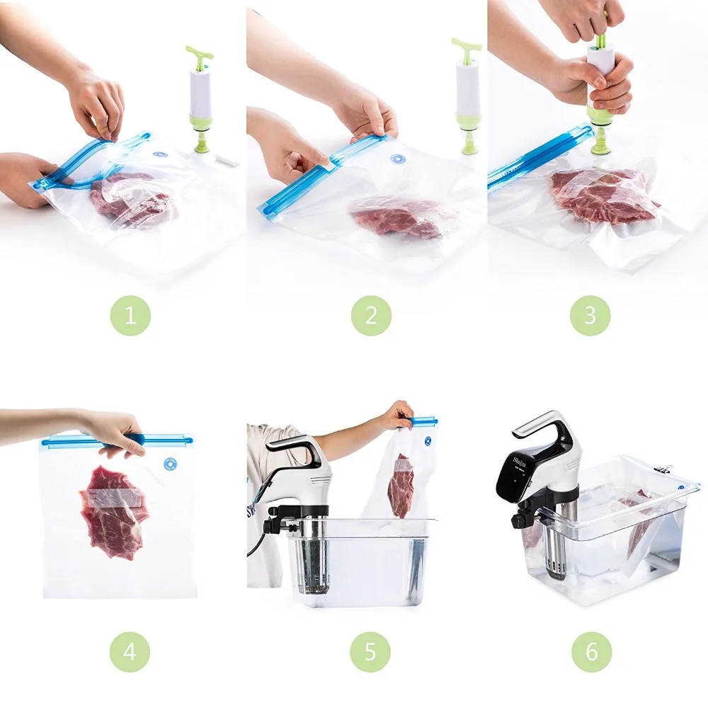 Ziplock Sous Vide Bags Kit With Manual Vacuum Pump For Joule Cooker