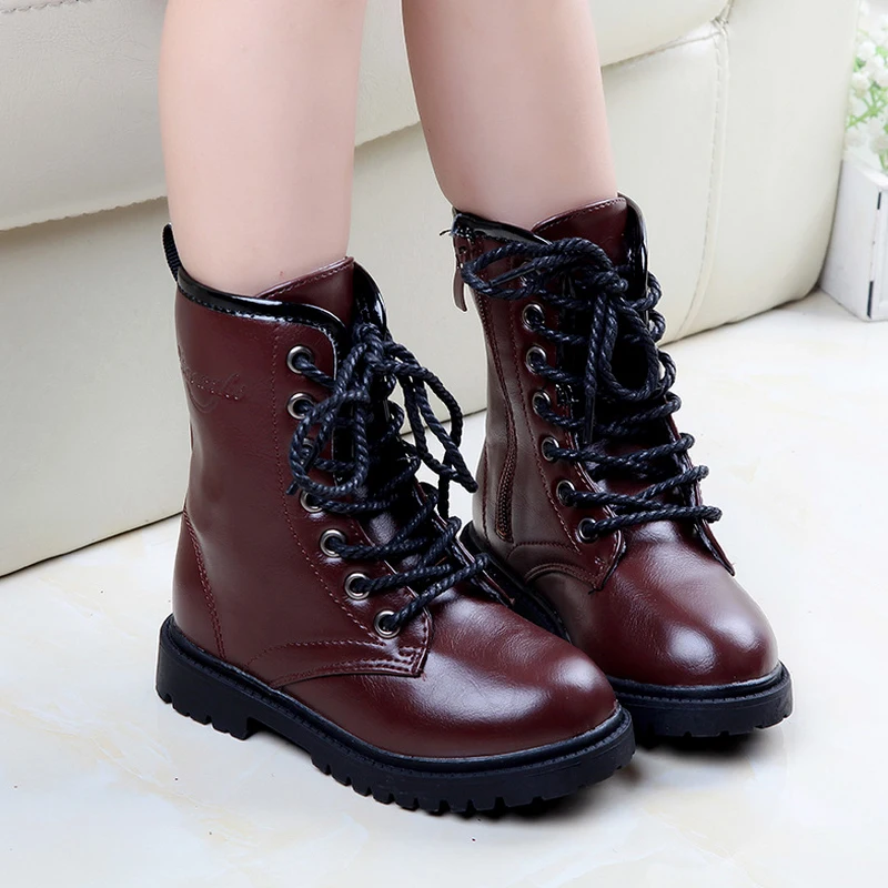 2016 Autumn Kids Boys Girls Martin Boots Leather Flat Platform Children Shoes Tide Parent child Ankle