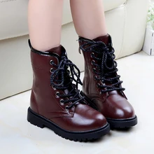 2016 Autumn Kids Boys Girls Martin Boots Leather Flat Platform Children Shoes Tide Parent child Ankle