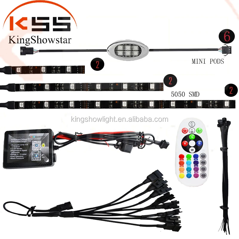 14PC Remote Controller LED Motorcycle Strip app Neon Lighting Kit