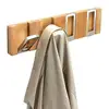 Natural Bamboo wall-mounted Rack with 4 Stainless steel Hooks