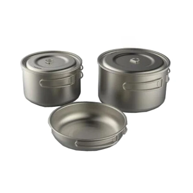 3 pieces outdoor camping cookset titanium compact -2 pots and 1 pan
