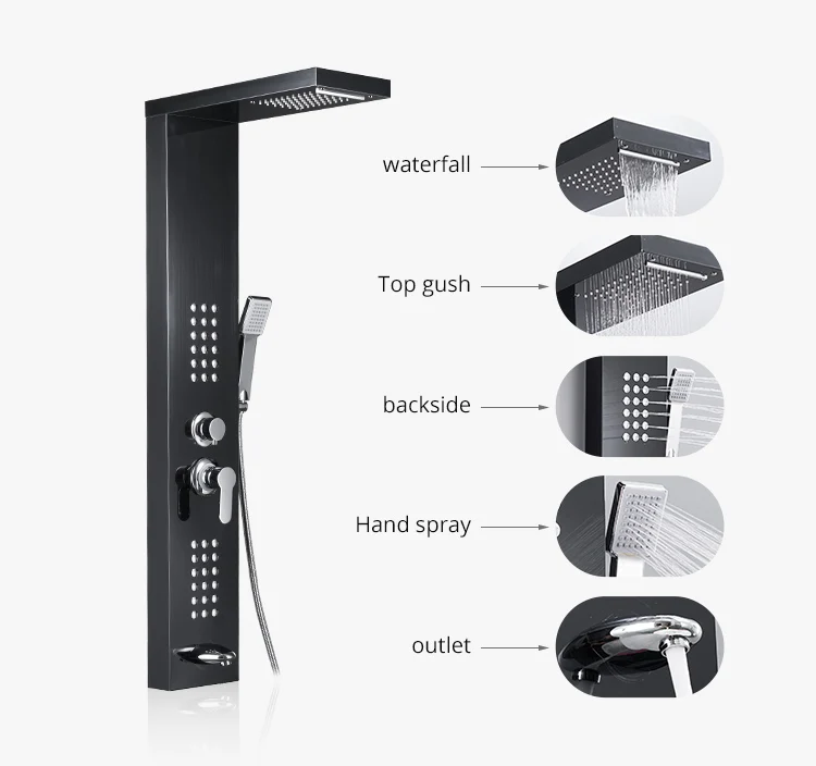 Fapully Bathroom Shower Panel Parts Black Titanium Bathroom Stainless Steel Shower Panel
